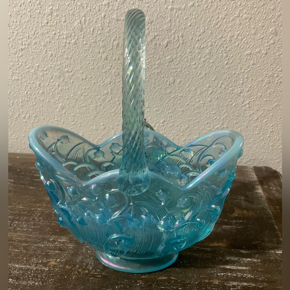 Fenton Blue Opalescent Lily of the Valley Basket